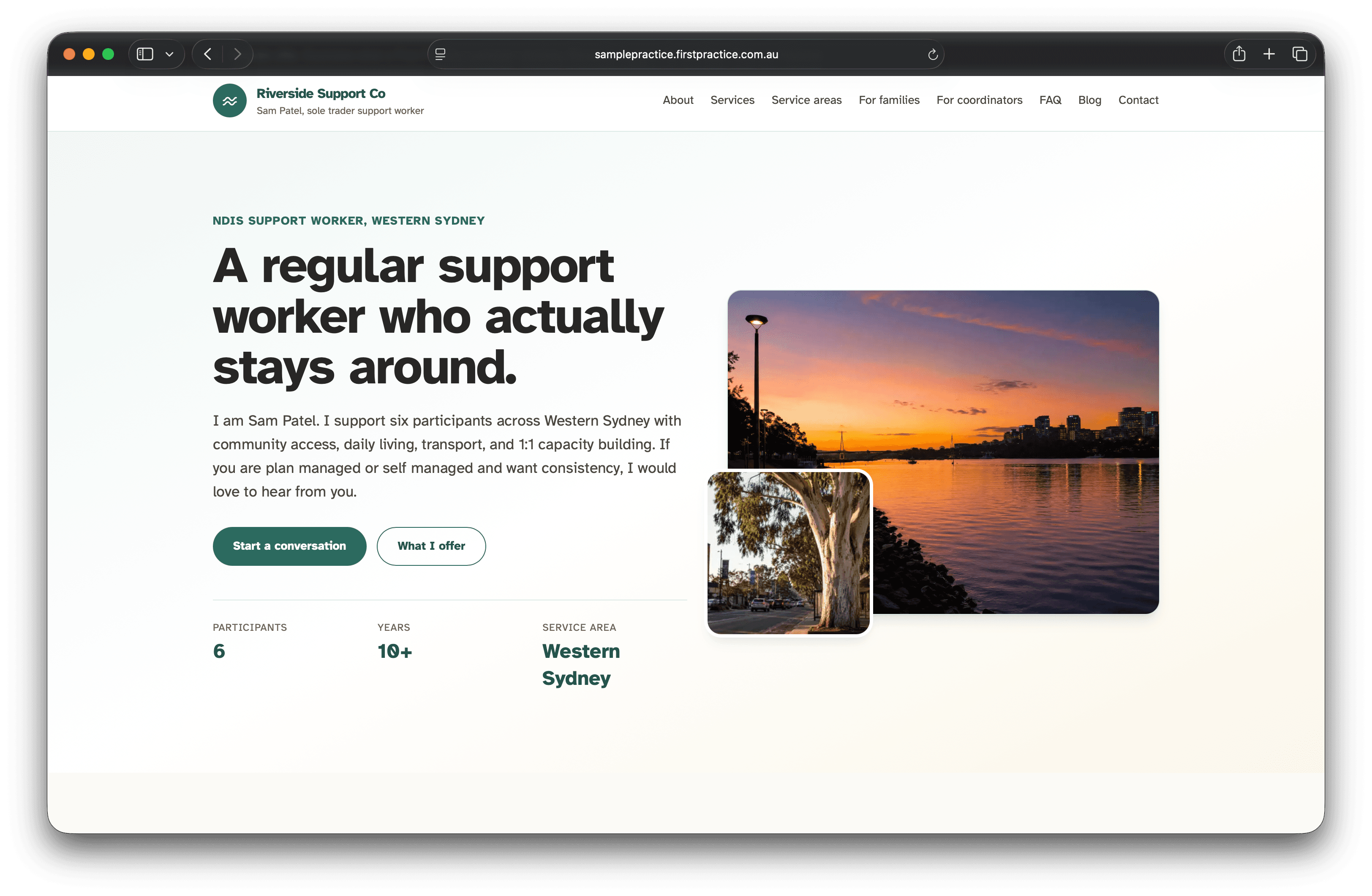 A sample First Practice website on a provider's domain